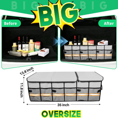Big Car Trunk Organizer, Cargo Organizer SUV Trunk Storage Non Slip Bottom Waterproof Collapsible Durable Multi Compartments-(Oversize,Gray)