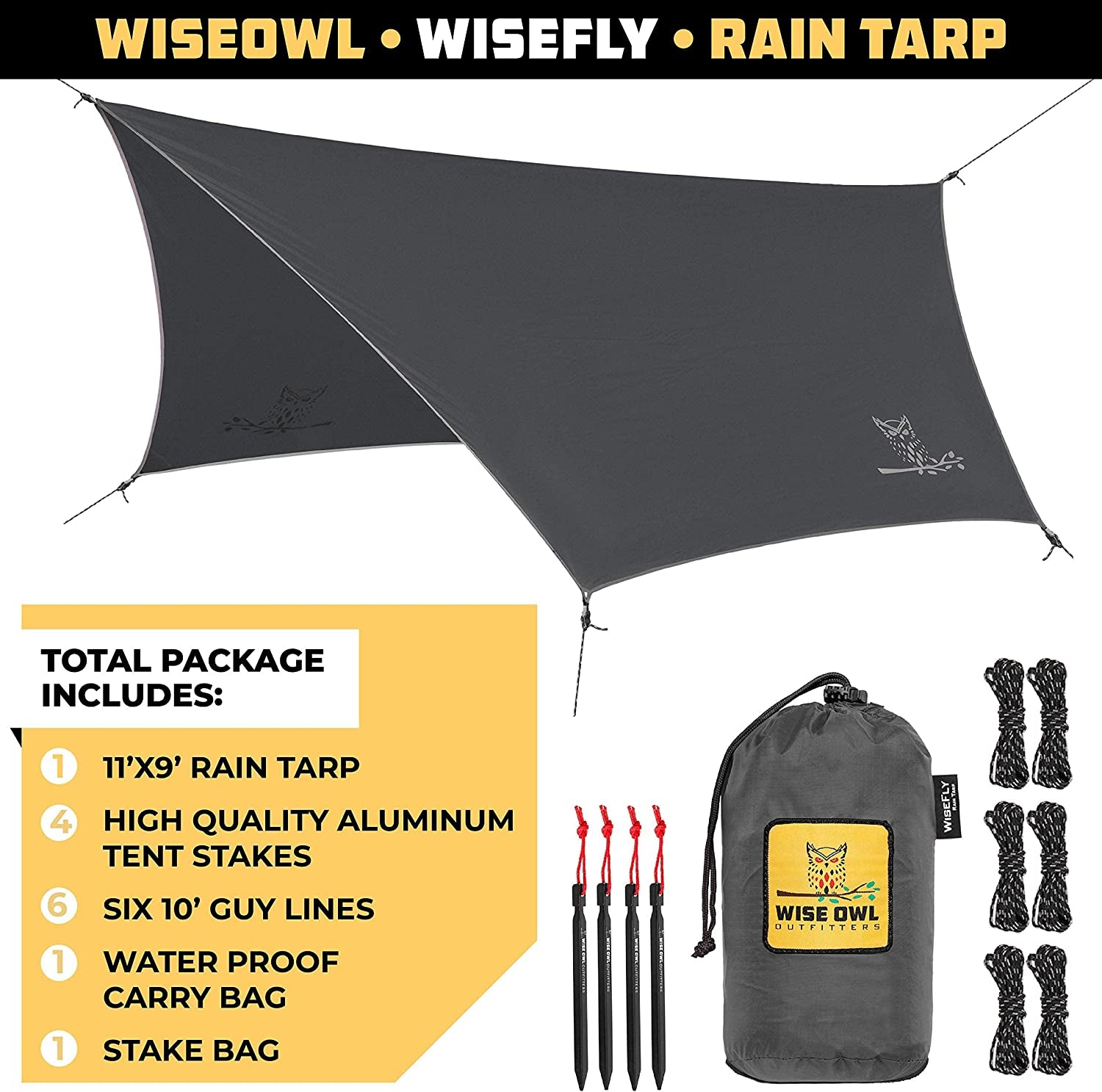Hammock Tarp, Hammock Tent - Rain Tarp for Camping Hammock - Camping Gear Must Haves W/Easy Set up Including Tent Stakes and Carry Bag