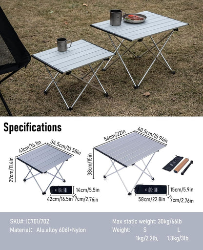 Ultralight Compact Camping Folding Table with Carry Bag (Silver - L)