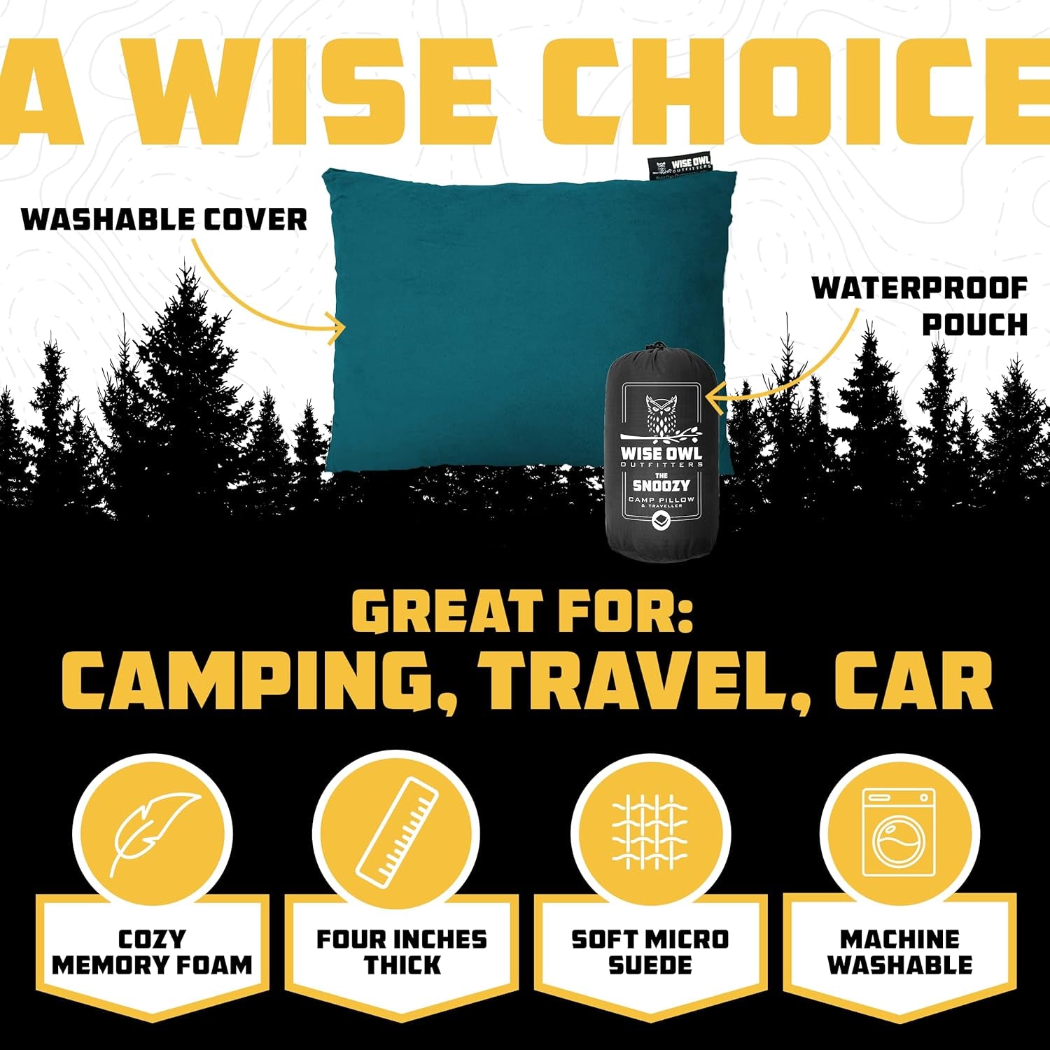 Camping Pillow - Camping Essentials and Travel Pillow for Airplanes, Camping, and Travel - Memory Foam Washable Pillow - Small/Medium