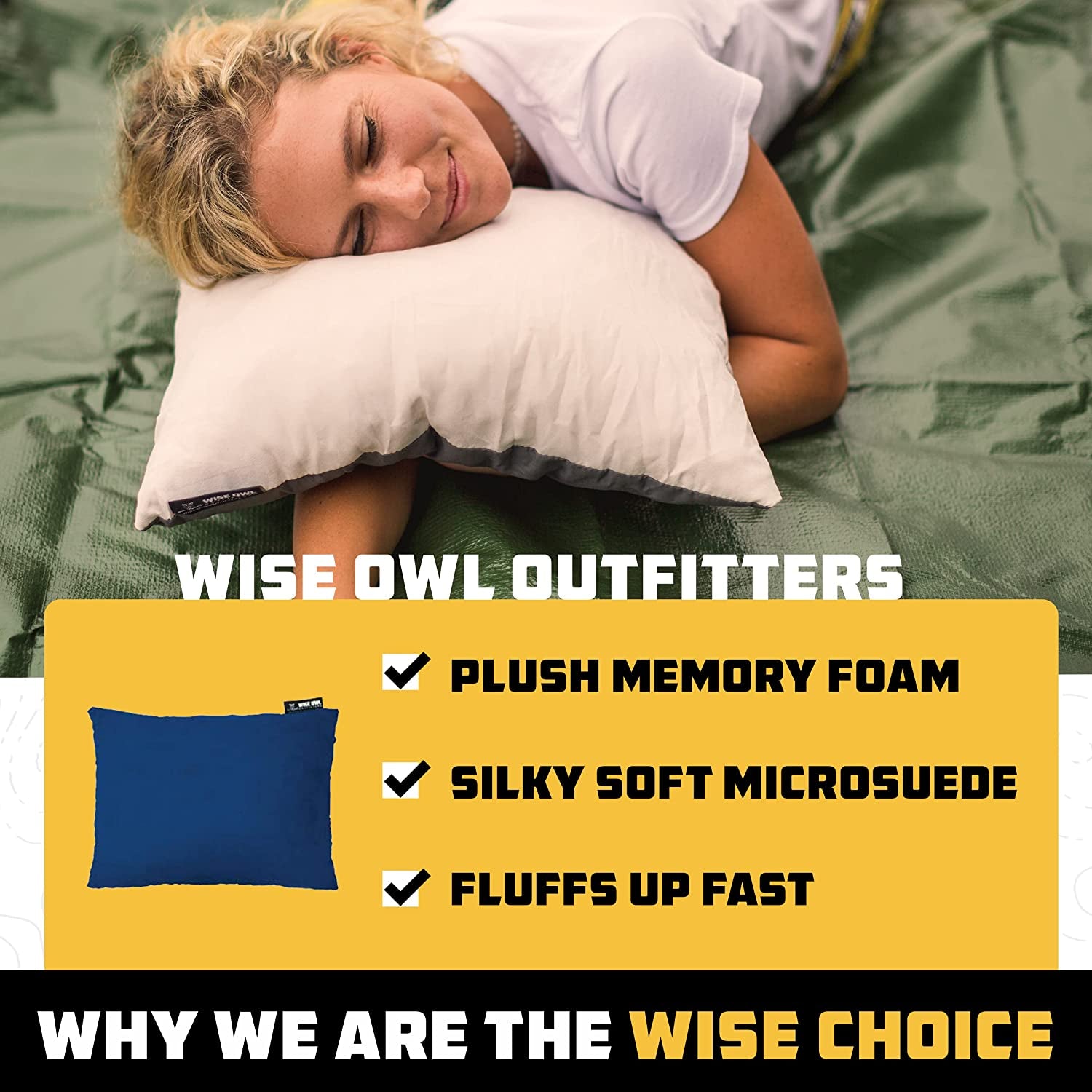 Camping Pillow - Camping Essentials and Travel Pillow for Airplanes, Camping, and Travel - Memory Foam Washable Pillow - Small/Medium