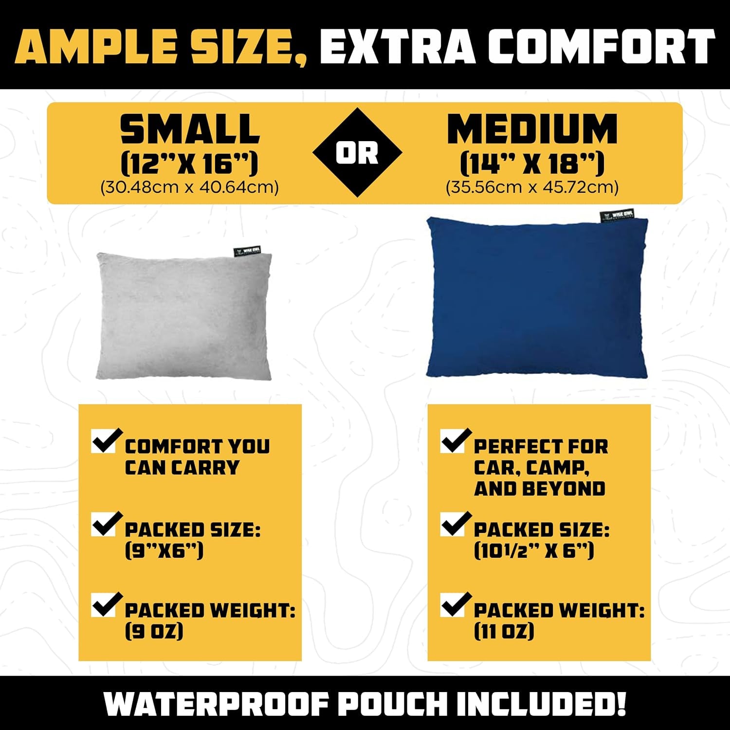 Camping Pillow - Camping Essentials and Travel Pillow for Airplanes, Camping, and Travel - Memory Foam Washable Pillow - Small/Medium