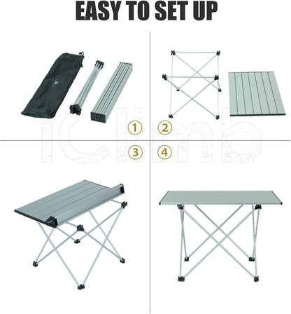 Ultralight Compact Camping Folding Table with Carry Bag (Silver - L)