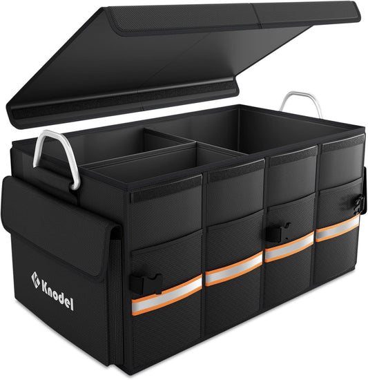 Car Trunk Organizer, Car Organizer with Lid, Heavy Duty Collapsible Trunk Storage for SUV, Truck, Cargo Trunk Organizer with Lid (Medium, Black)