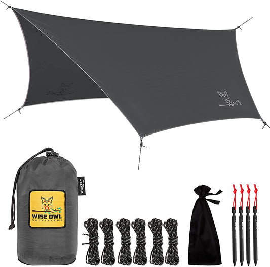 Hammock Tarp, Hammock Tent - Rain Tarp for Camping Hammock - Camping Gear Must Haves W/Easy Set up Including Tent Stakes and Carry Bag